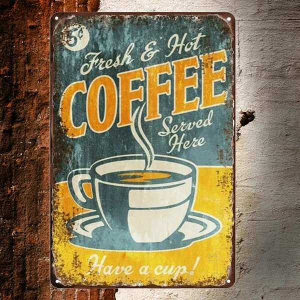 

Fresh Hot Coffee Advertisement Vintage Retro Style Metal Sign Cafe Bar Pub