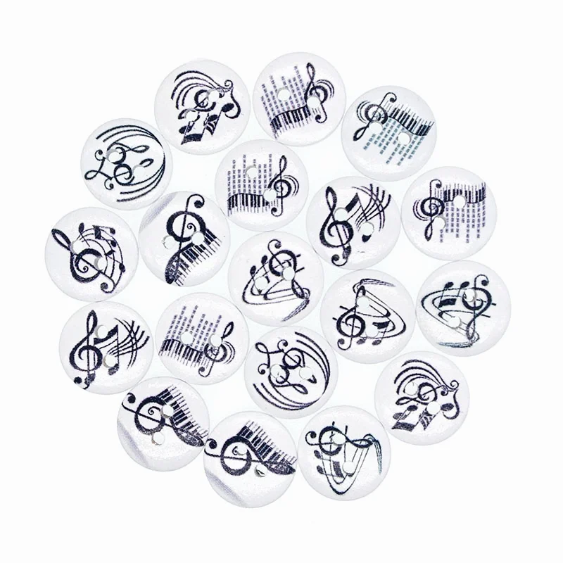

50PCs Wholesale Natural Wooden Buttons Round Musical Instruments Design Scrapbooking Sewing Accessories DIY Craft 15mm Dia.