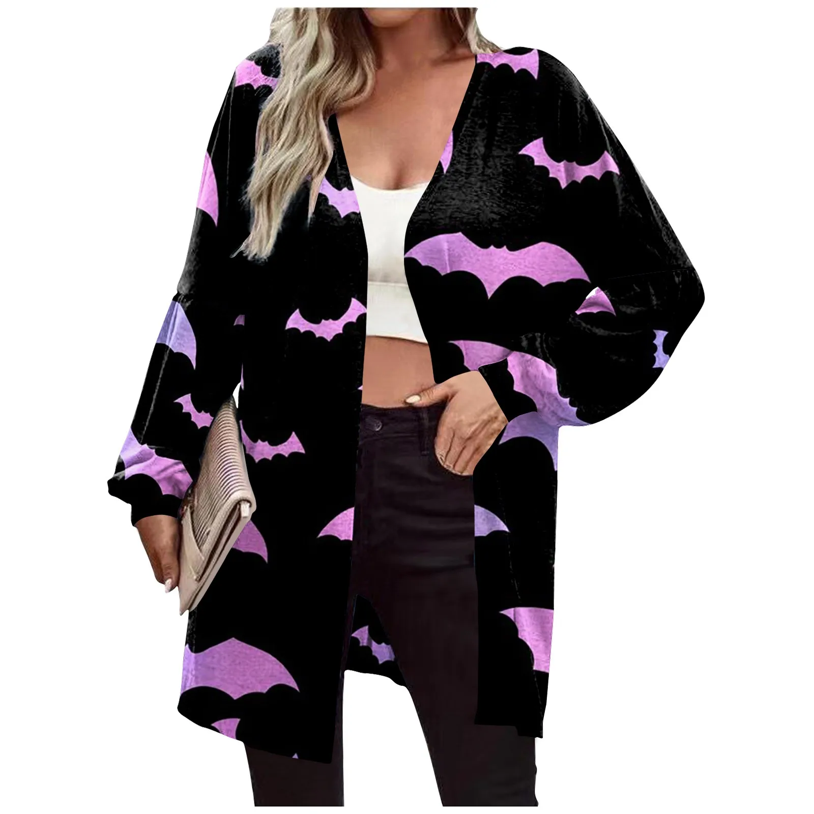 

Women Halloween Casual Cardigan 3D Print Long Sleeve Open Front Cardigans Tops 2023 Autumn Lightweight Jackets Coats Streetwear