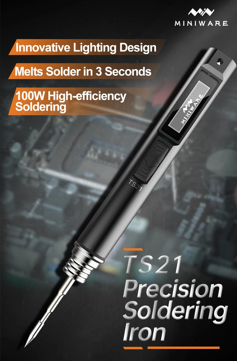 Фото Новый паяльник MINIWARE TS21, заполняющий светильник, цифровой OLED-экран, многоязычный интеллектуальный датчик, функция сна, мощная сварочная ручка №2