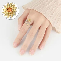 open adjustable anxiety ring silver sunflower ring gift for women fidget spinner