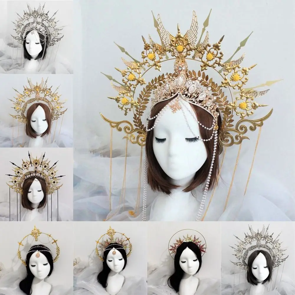 

Модные Винтажные свадебные головные уборы ручной работы, Готическая тиара в стиле "Лолита", наборы «сделай сам» из материала с короной, головные уборы «богиня солнца»