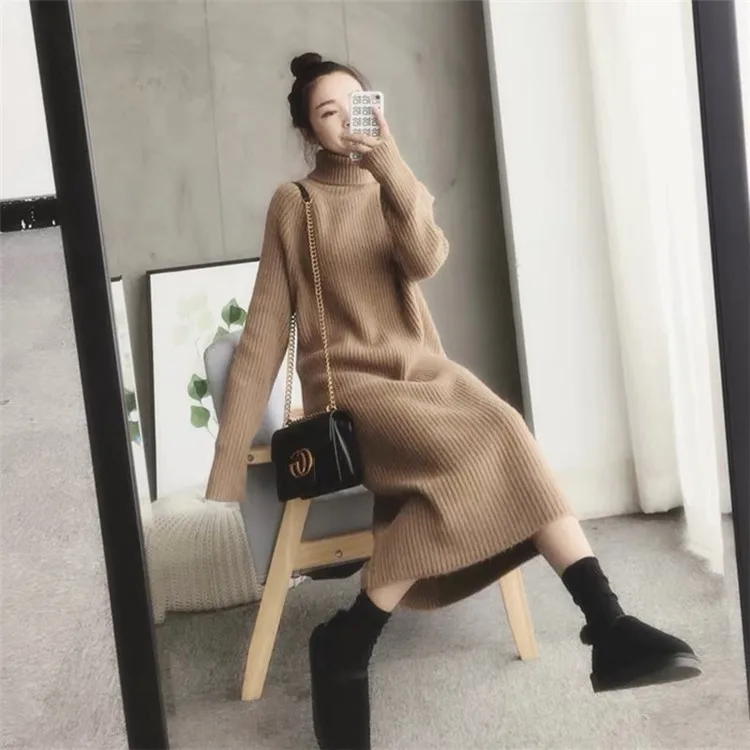 

Turtleneck sweater women's autumn and winter mid-length loose 2022 new Korean version knitted bottoming dress women's thick coat