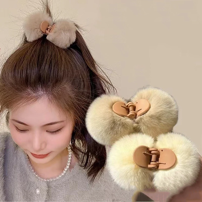 

FANYIN Autumn and Winter Cute Fur Ball Plush Hairpin for Women Girls High Ponytail Grabber All-Match High-End Hair Accessories