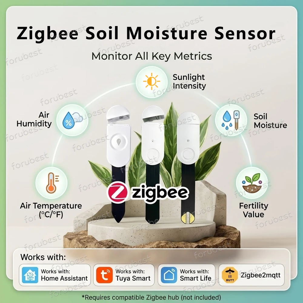 Фото Датчик влажности почвы Zigbee, измеритель температуры и влажности, датчик плодородия и освещенности, мониторинг в реальном времени через приложение TUYA Zigbee2MQTT №1