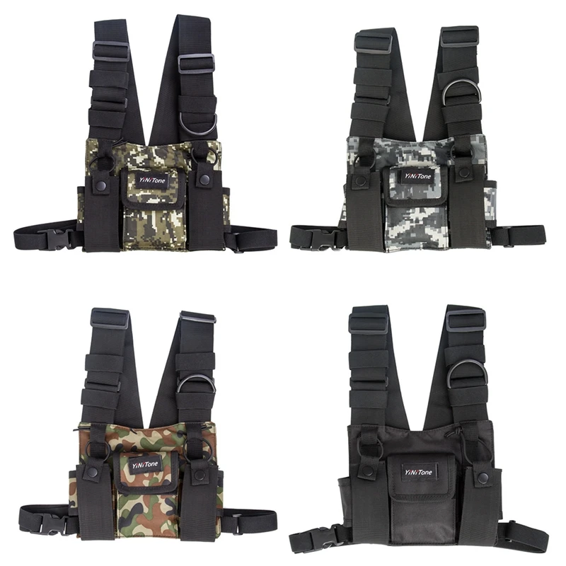 

YINITONE Universal Radio Chest Harness Bag Pocket Pack Holsters Adjustable Rig Carry Case for 2 Way Radio Walkie