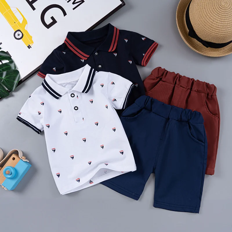 Комплект одежды для мальчиков лето 2024 Детская футболка-поло шорты спортивные