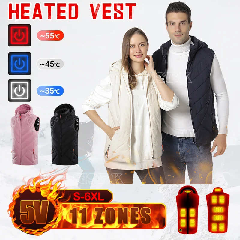 

11 Areas Heated Vest for Men Women Heating Down Jacket USB Charging 3 Gear Temperature Control Winter Warm Outdoor Sports Wear