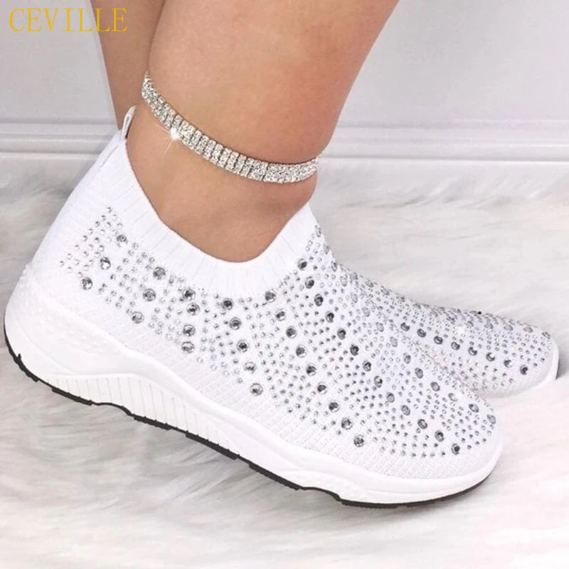 Ceville Knit Mesh Crystal Sneakers Women Comfortable Breathable Flats Shoes for Women 2022 Plus Size Casual Sports Shoes Female