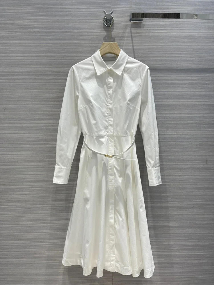 Shirt Dress with Belt French 2023 Autumn Design Long Sleeve High-waisted White Long Shirt Dress High-end Women Cardigan Dresses