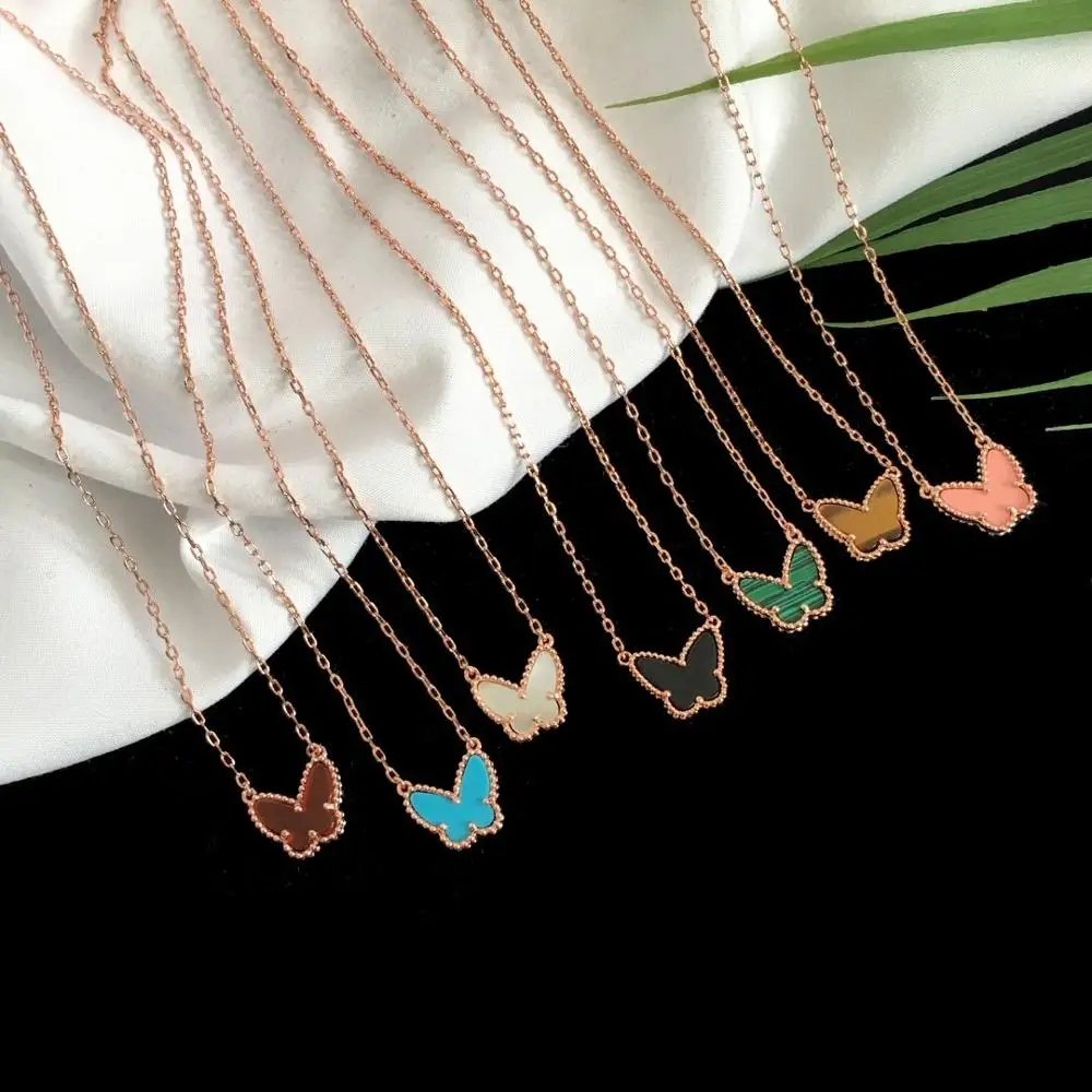 

High Quality Butterfly Pendant Necklace White Shell Turquoise Agate Short Chain Necklace For Women Fashion Jewelry Gift