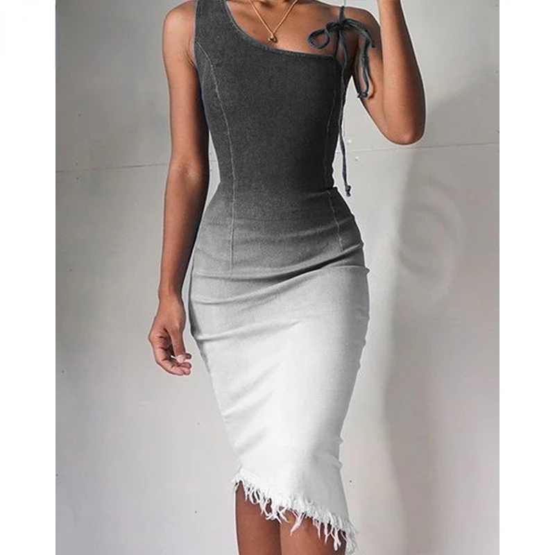 

Denim Dress Woman Sexy Fashion Sleeveless Slim Bodycon Midi Dress 2021 Jeans Dress Ladies Vintage Washed Vestidos Clubwear|Dres