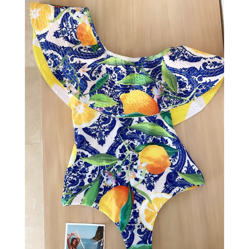 

2023 New Tropical Printed One Piece Swimsuit Sexy Deep V-neck Women Push Up Monokini Summer Beach Wear Bathing Suit Beachwear
