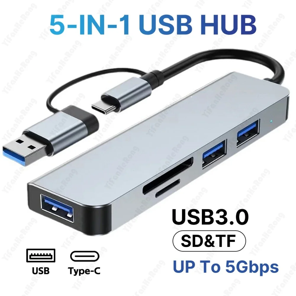 Фото USB-хаб 8-в-5 с 2 портами USB Type-C, док-станция USB-C на USB 3.0 для MacBook Pro, для Switch, разветвитель USB-C Type-C 3.0 №2