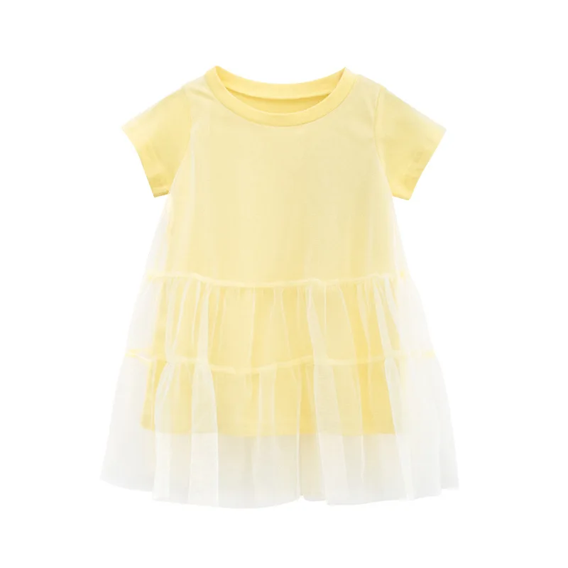 

Летнее платье для девочек, однотонная детская одежда, платье принцессы для девочек, повседневные газовые Платья с коротким рукавом, детская...
