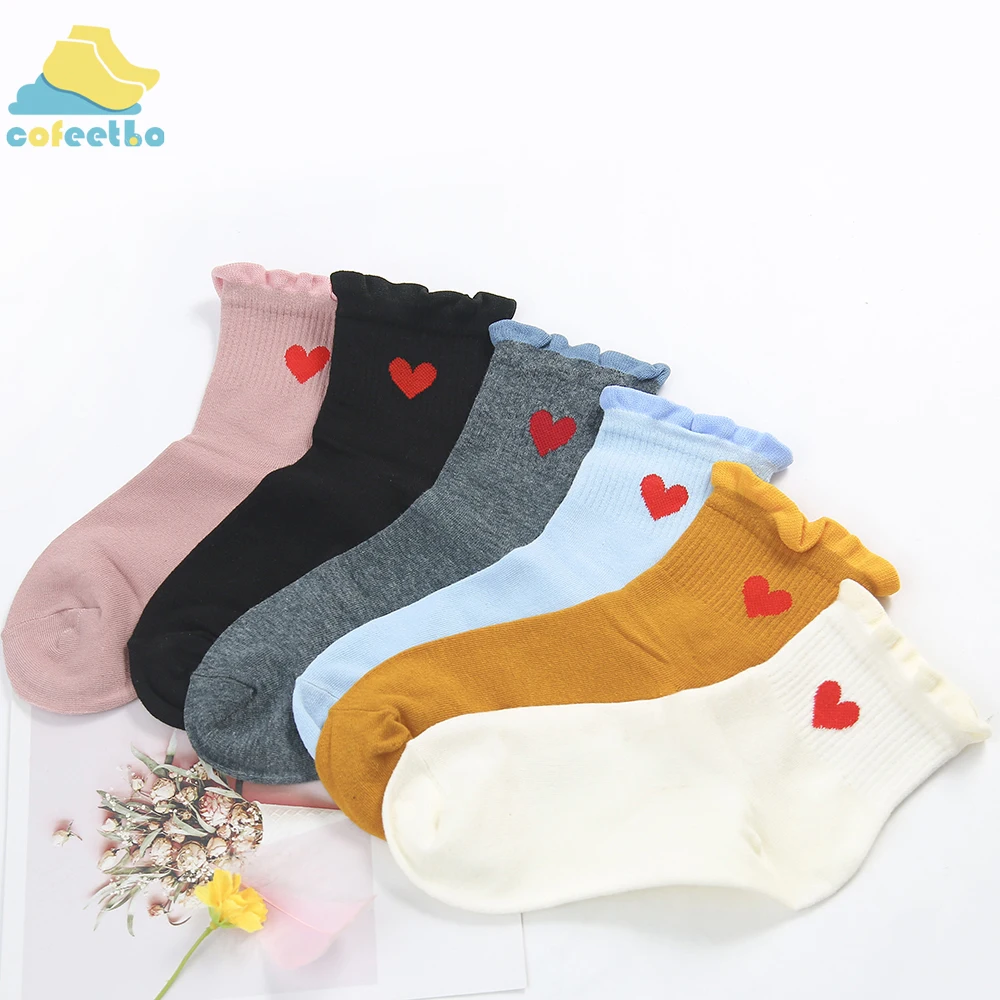 

1 Pair Cute Love Heart Cottoon Socks Candy Color Soft Kawaii Accessories Breathable Long Princess Socks for Girls Female