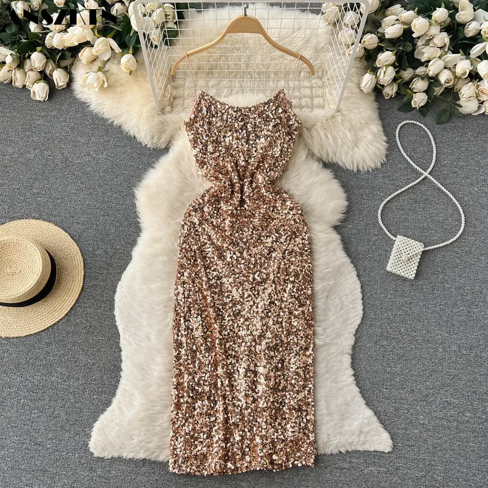 Сексуальное блестящее платье знаменитости на подтяжках женское роскошное