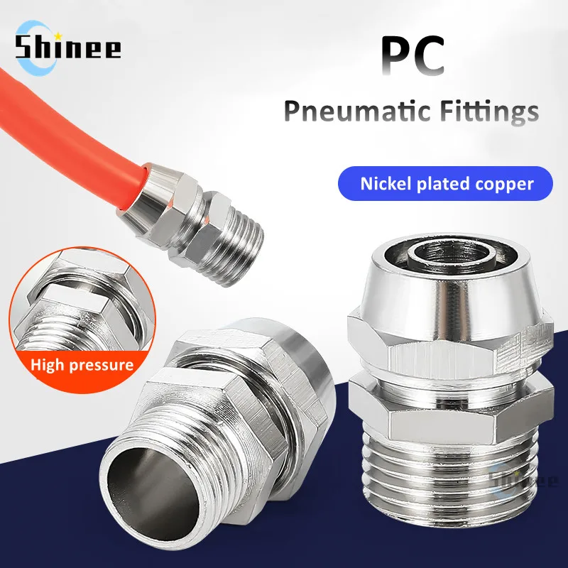 

1PCS Nickel plated copper Pneumatic Fittings Air Fitting PC 4-M5 4 6 8 10 12 14 16mm Thread 1/8 3/8 1/2" 1/4"BSP Quick Connector