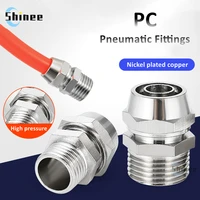 1pcs nickel plated copper pneumatic fittings air fitting pc 4 m5 4 6 8 10 12 14 16mm thread 18 38 12 14bsp quick connector