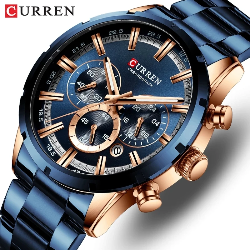 

CURREN Men watch Top brand luxury Watch Quartz men watch Steel waterproof Chronograph wristwatch for men Relogio masculino