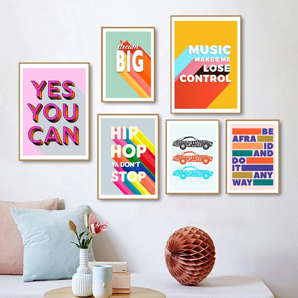 Абстрактные цветные тексты хип-хоп типографическая Настенная картина холст без