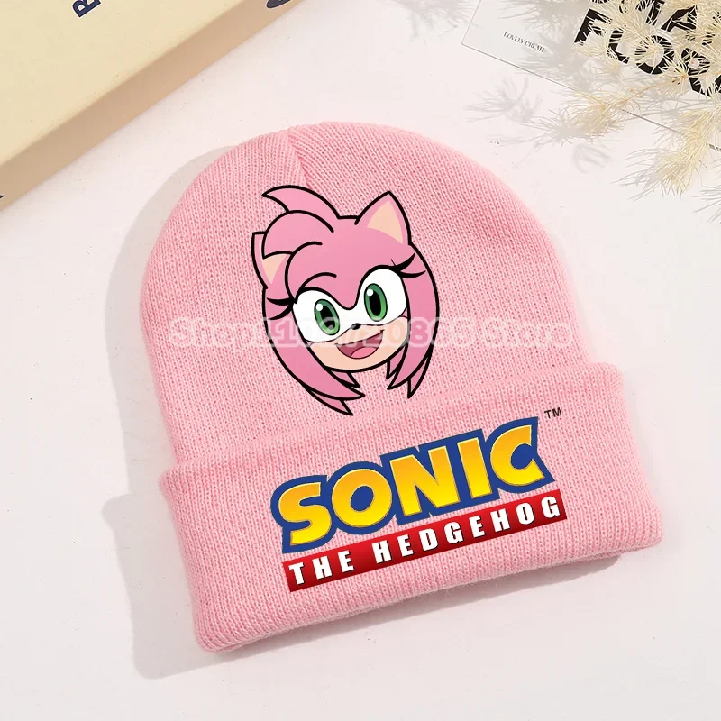 Фото Вязаная шапка Sonics, милая мультяшная аниме-фигурка, холодные шапки для мальчиков и девочек, головной убор, простые шерстяные теплые мягкие зимние шапки, детский подарок на день рождения №5