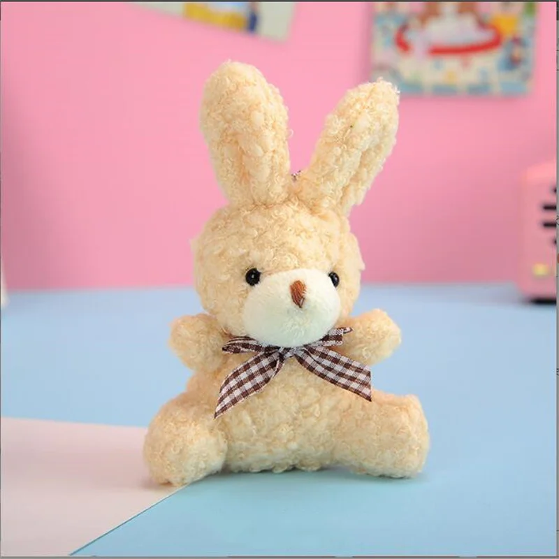1PCS Size 12Cm New Cute Plush Sitting Bow Rabbit Plush Animal Buuny Toy Pet Fashion Baby Girl Child Gift Animal Doll Keychain images - 6