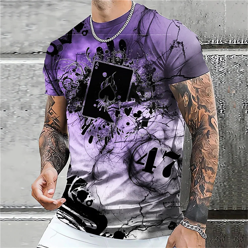 

2023 Fun Poker Big Edition T-shirt Comfortable Casual Loose Round Neck Short Sleeve Men Top Large Size T-shirt Trendy Top Loose