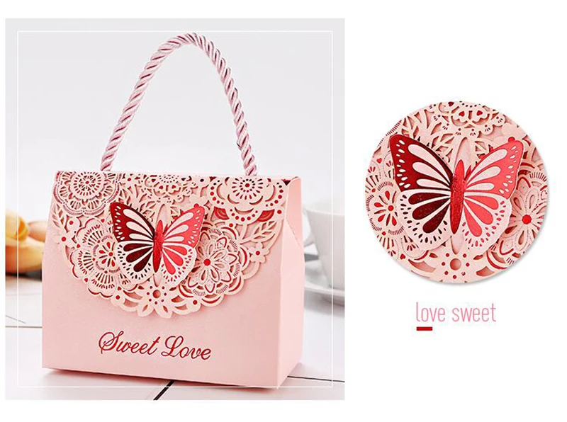 

50pcs 3D Stereoscopic Flowers and Butterflies Wedding Favors Gift Bag for Guests Baby Shower Candy Box Birthday Party Candy Bag