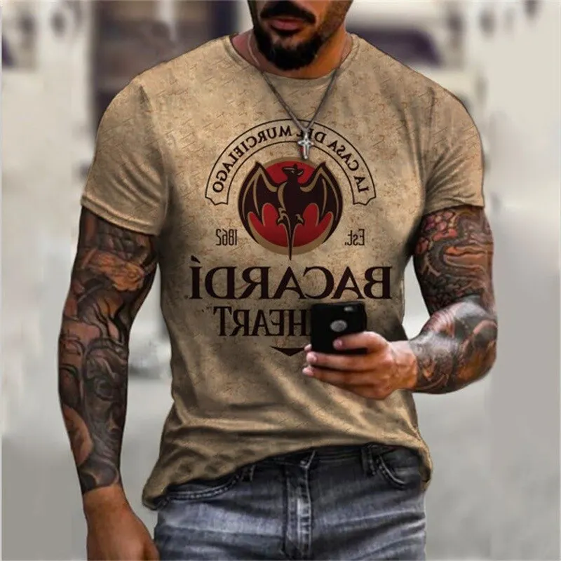 

3D Tshirts for Men Vintage Casual T-shirt Street Fashion Men's Monogram Printed T Shirt Loose Short-sleeved Oversized Tops Tees