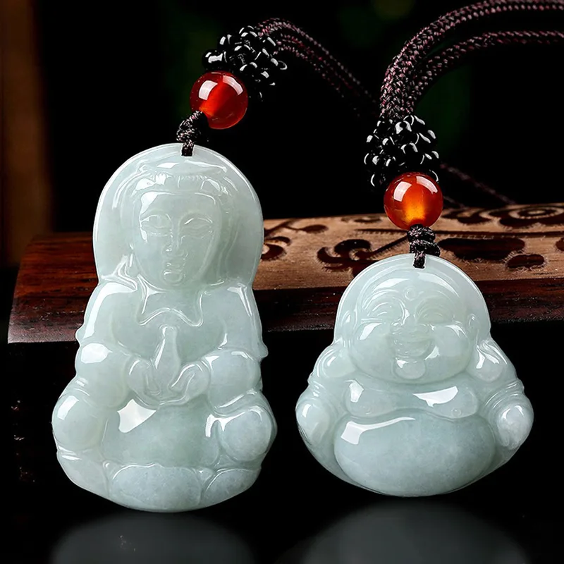 

Natural Myanmar Jade Avalokitesvara Buddha Statue Pendant Ornaments for Men and Women's Iced Jade Articles