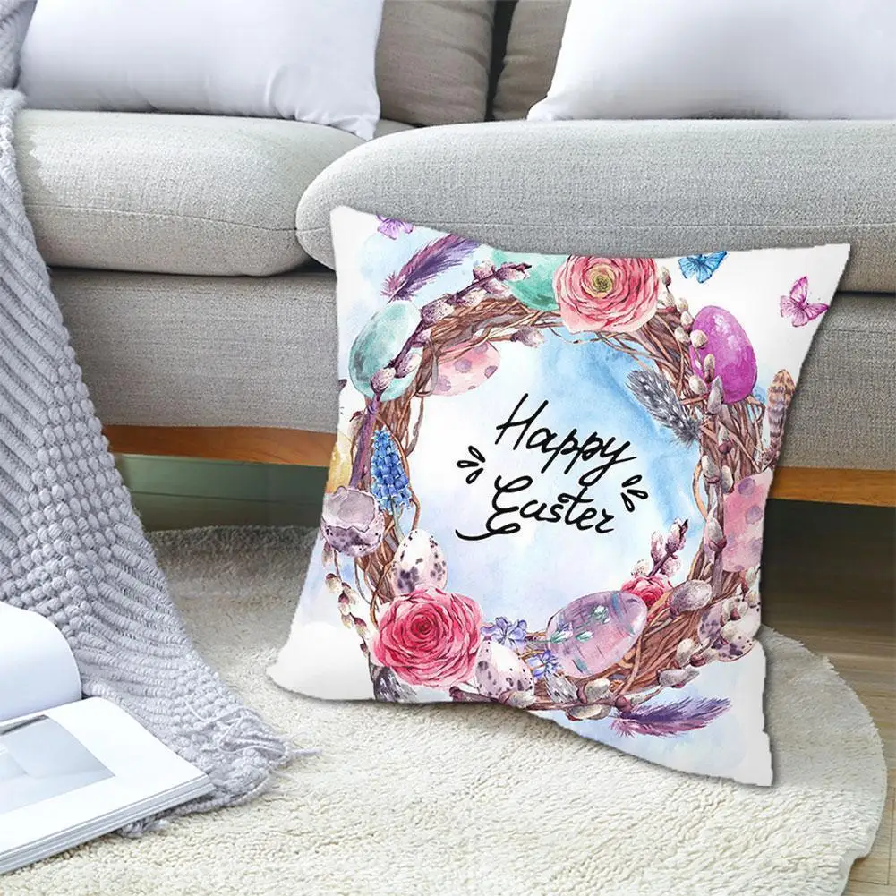 

Spring Easter Home Decor Cushion Cover Bunny Eggs Printed Throw 45x45cm Decoration Pillowcase Skin Cover Peach Pillow Easte L8a5