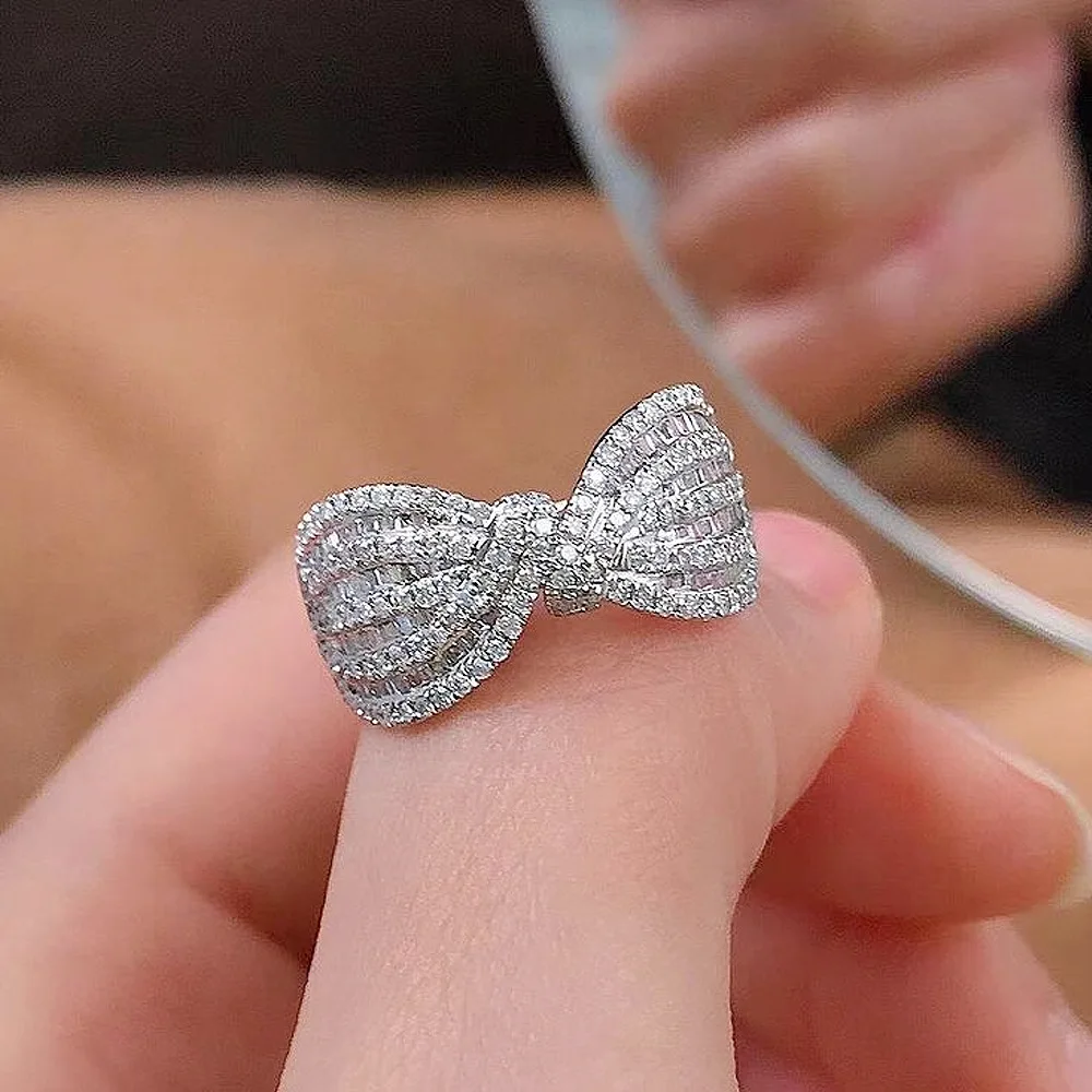 

Fashion Minimalist Style Women's Ring Luxury Dazzling Bow Zircon Rings Charme Delicate Bridal Engagement Jewelry