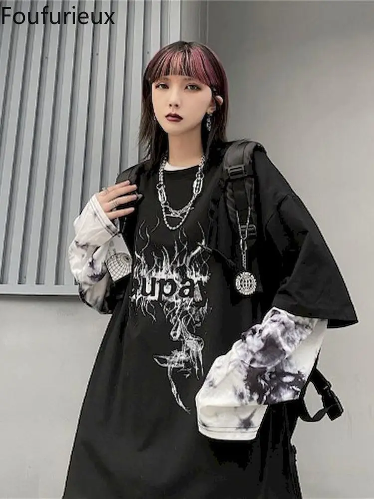 

Черная Мужская футболка в стиле хип-хоп, с длинным рукавом