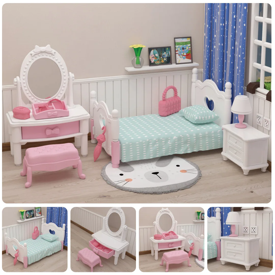 

Koala Diary Children's Toys Mini Playhouse Bedroom Bathroom Scene Girl Birthday Gift Doll House Kitchen Set for Kids Girls Toys
