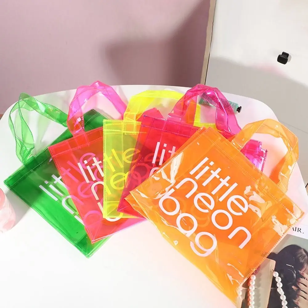 

PVC Transparent PVC handbag Fashion Large Capacity Waterproof Tote Bag Candy Color Transparent Shopper Bag Women