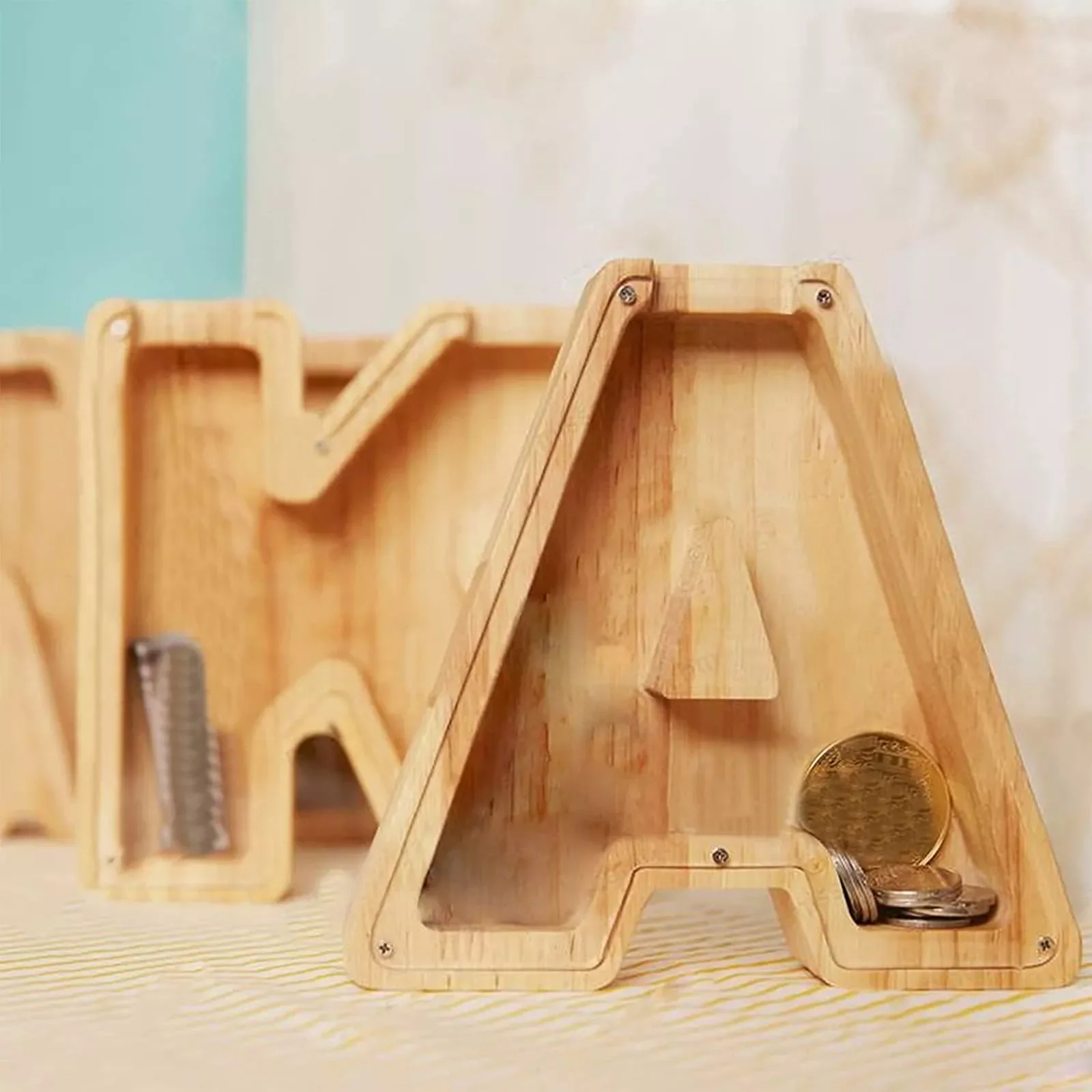 

Creative English Alphabet Saving Box A to N English Letter Wooden Money Storage Box Jar Personalized Piggy Bank Coin Bank