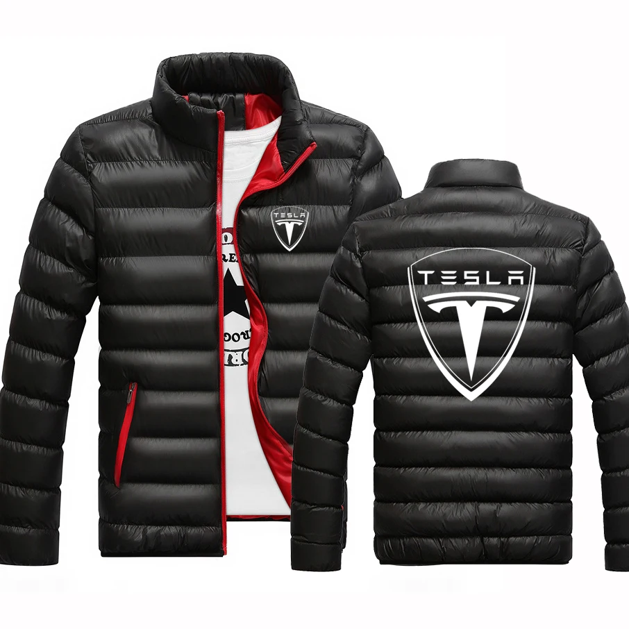

2022 Tesla Solid Color Streetwear Zipper Jackets Zipper Male Print Padded Coats Man's Cotton College Tops