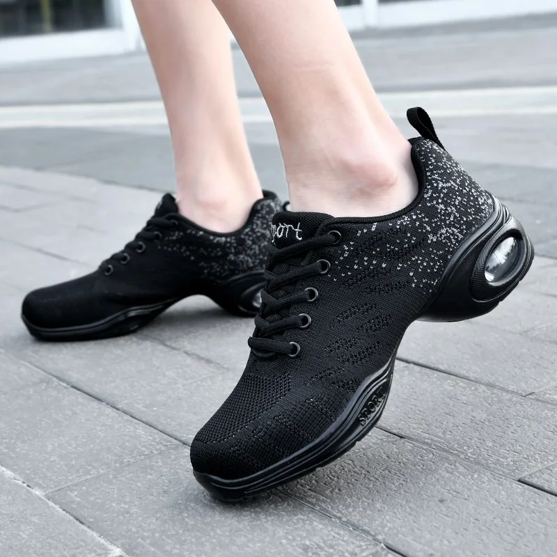 Jazz Dance Shoes Women Soft Soled Square Dance Shoes Breathable Flying Mesh Cloth Shoes Sailors Modern Sports Running Shoes