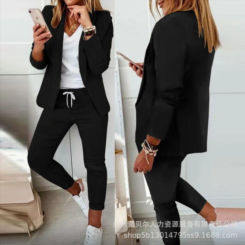 

Женский офисный костюм из двух предметов, повседневный офисный блейзер и брюки-карандаш, костюм для интервью, 2022