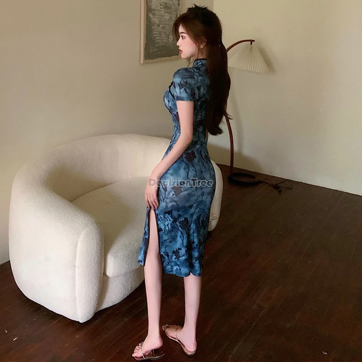 Женское платье-Ципао средней длины пикантное ажурное платье в китайском стиле с