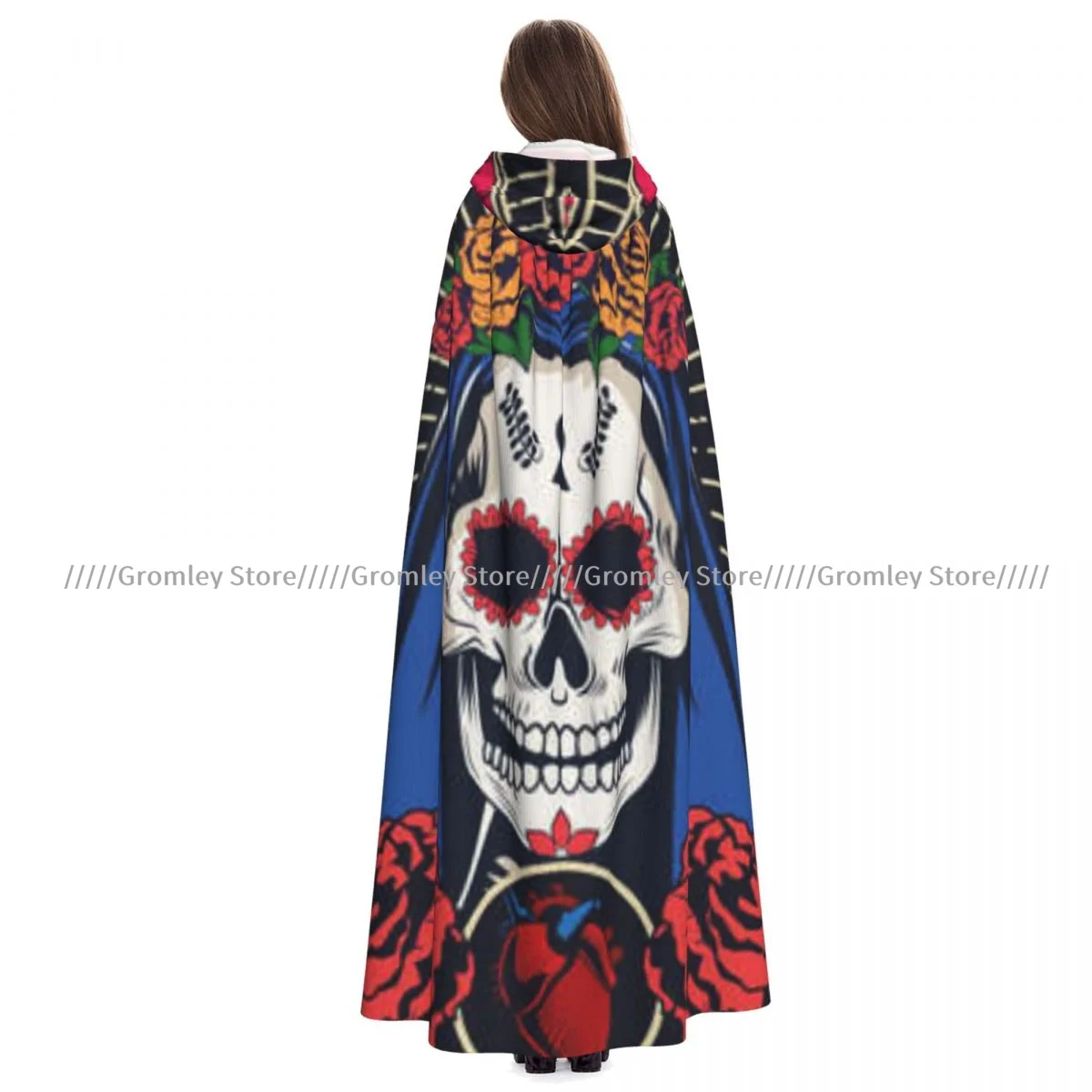 Унисекс накидка на Хэллоуин День мертвых женский с черепом и искусственным