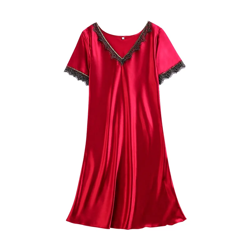 Women Lace Pure Silk Silky Homewear Nightgown 2022 New Satin Nightdress Sleepwear Casual Silky Home Dressing Gown Home Clothes