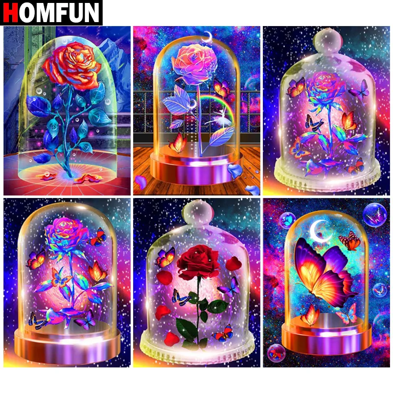 

Картина для алмазной вышивки HOMFUN, картина квадратной формы с рисунком «цветы, розы, бабочки»