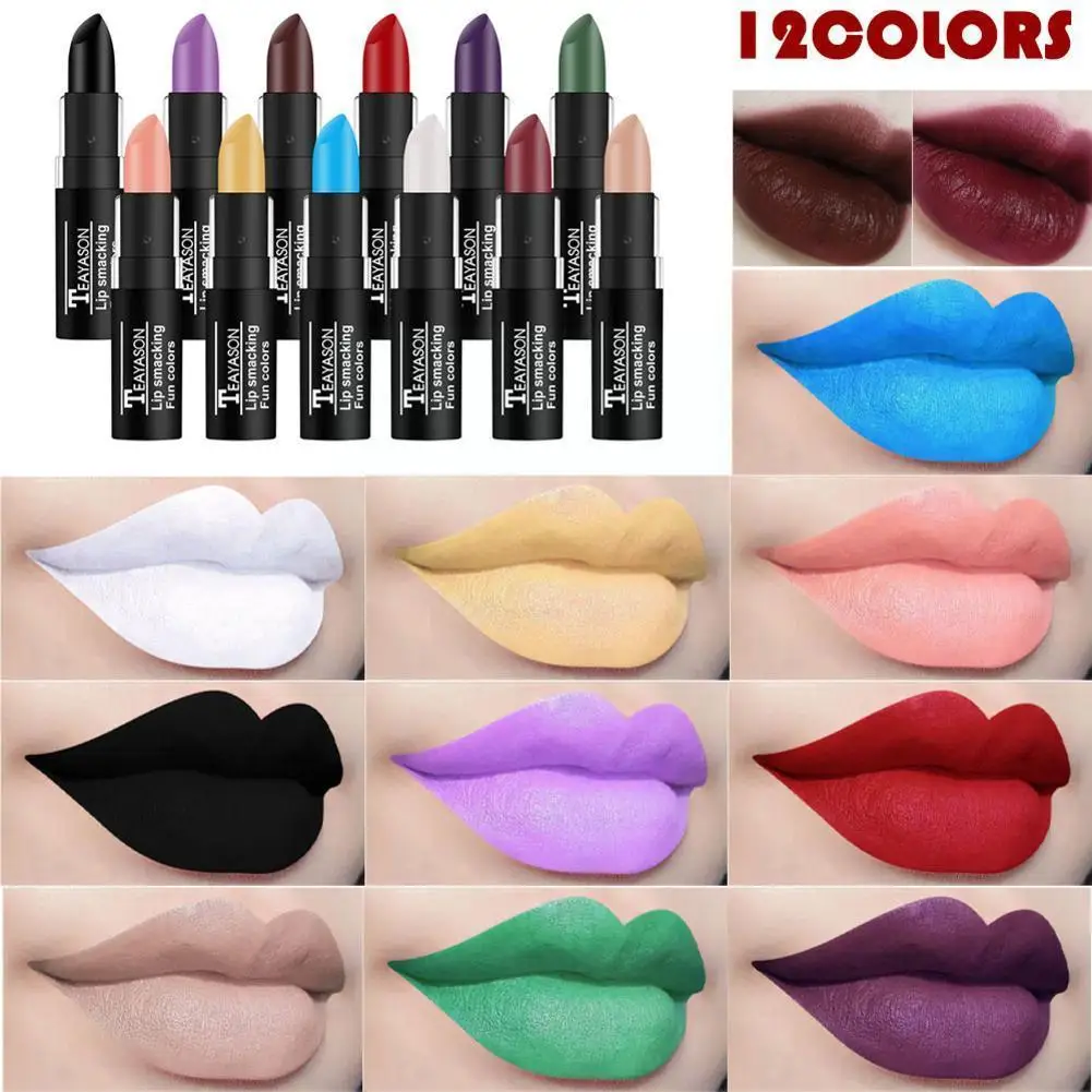 

12 Color Matte Nude Lipstick Easter Halloween Playup Long Color Aunt Lasting Purple Multi Red Black Waterproof Dark Lipstic T2K1