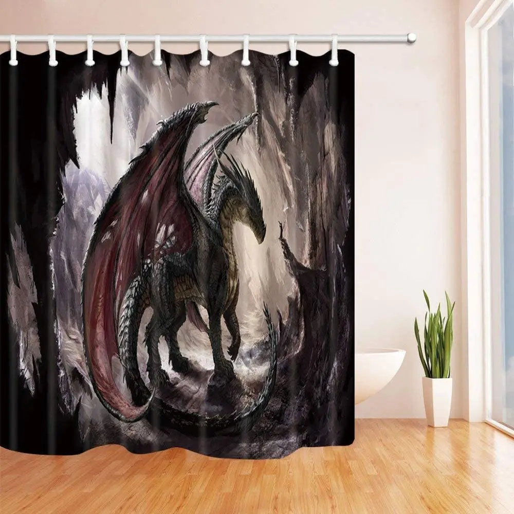 

Dragon CAVE Shower Curtain The West Ancient Myth Animal Mystery Horrifying Pterosaur Fabric Bathroom Bath Curtains with Hooks