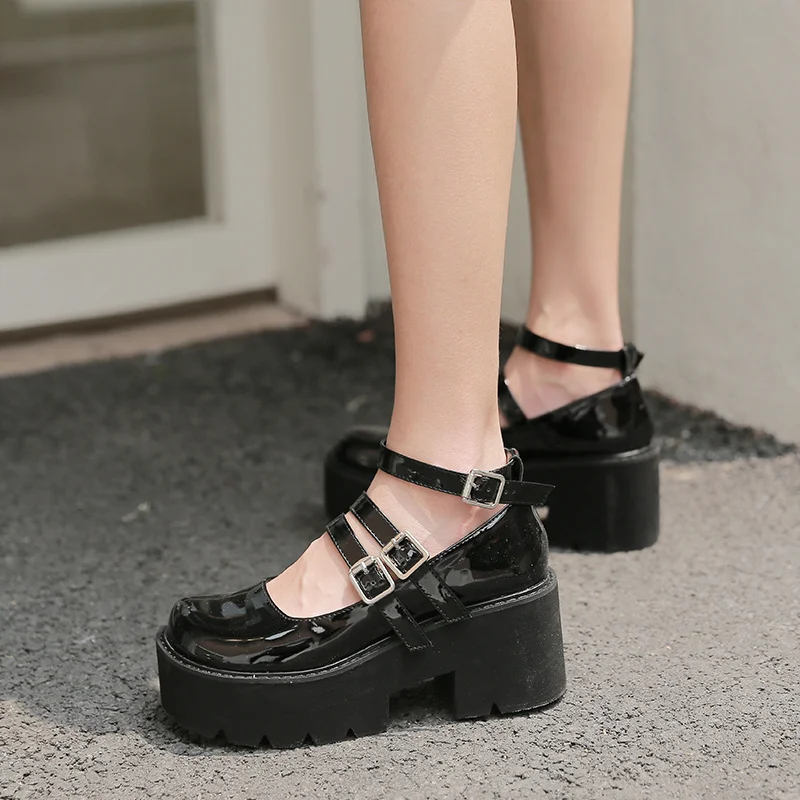 

Chunky Goth Women Shoes T Strap Demonia shoes Platform heels Platforms Buckle Punk Style Lolita Plus Size Casual Shoes