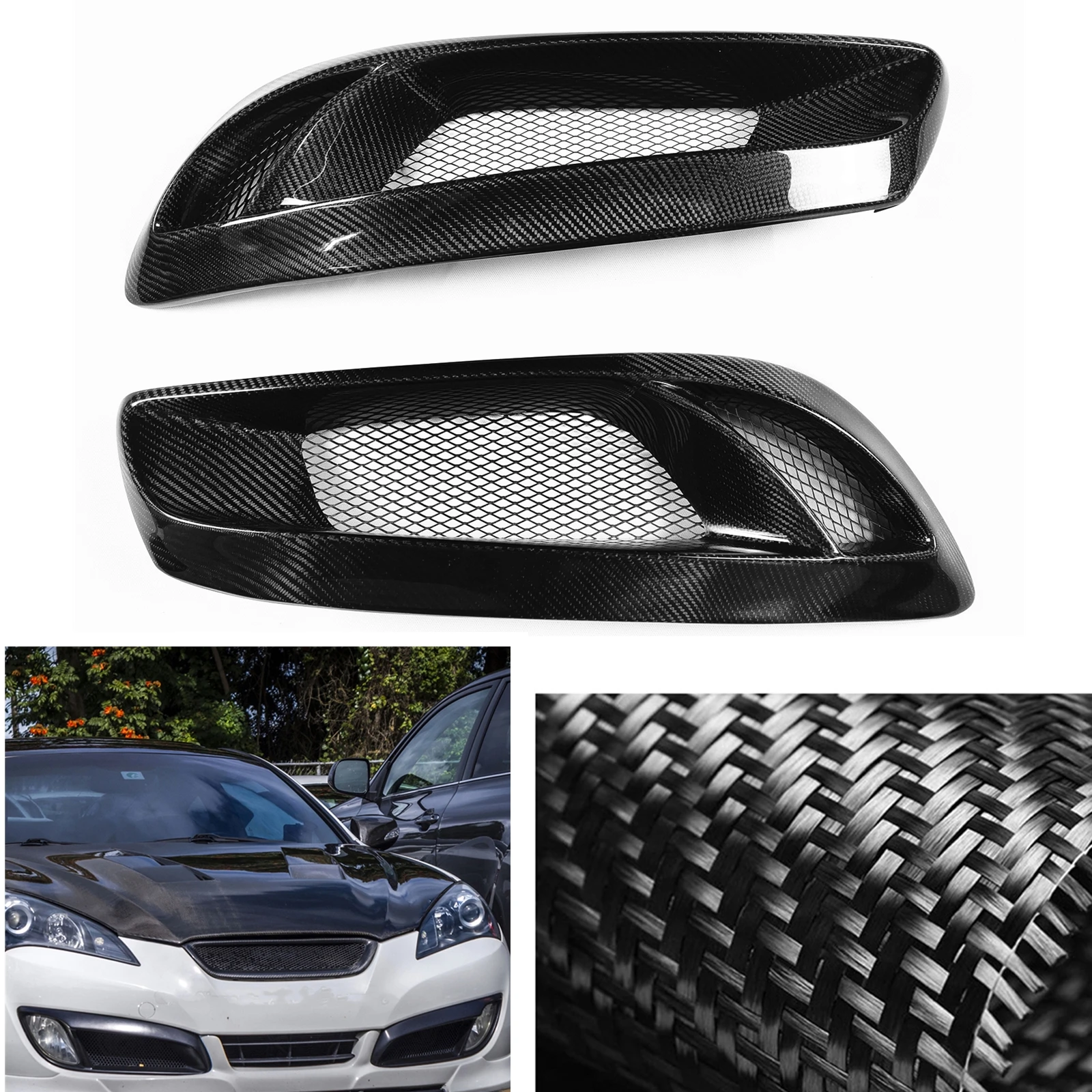 

Carbon Fiber Front Bumper Fog Light Cover Grille Grill Trim Lamp Air Vent Frame Auto Kit For Hyundai Genesis Coupe 2008-2012