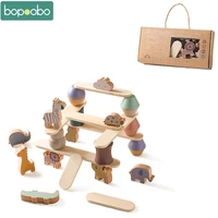 1 set children montessori toy wooden animal balance blocks board game wood educational stacking building high block constructor