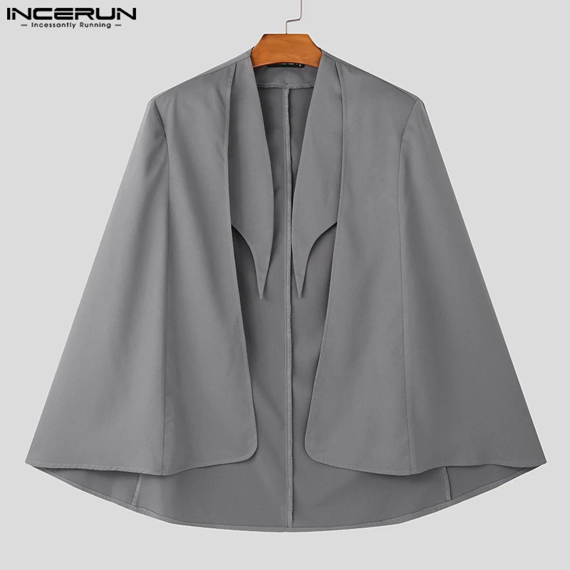 Плащ INCERUN мужской с воротником-стойкой однотонная накидка длинным рукавом